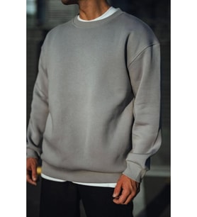 Kışlık Bisiklet Yaka Üç İplik Basic SweatShirt - Boyalı Gri