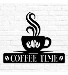 hazarcolor Coffee Tıme 1 Parça Mutfak Lazer Kesim Ahşap Duvar Dekorasyon Ürünü (Siyah)