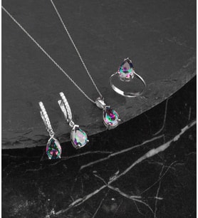 925 Ayar Gümüş Mistik Topaz Taşlı Damla Set