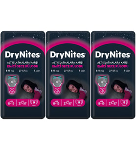 Drynites Emici Gece Külodu/Külot Bez Kız 8-13 Yaş 30-48KG Large 27 Adet 3PK*9 Alt Islatmalara Karşı