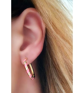 Pembe mineli 925 ayar gümüş üzerine altın kaplama halka küpe 2.3 cm çap
