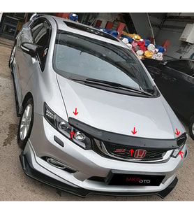 Honda Civic FB7 2012-2015 Ön Kaput Koruyucu Rüzgarlığı Piano Black 3.2 mm Kalın Plastik