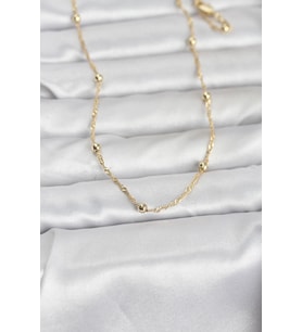 CM 14K Gold Renk Burgu ve Top Zincirli Model 60 cm Kadın Kolye - TJ-BKO10975