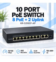KR-S310CF-AP 8+2 Port 10/100 Mbps PoE Switch – 8 PoE + 2 Uplink, VLAN Destekli,