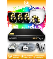 ELITCAM 4 Kameralı Kare 1 İç Kamera Set HDD'siz Full HD Renkli Gece Görüşlü Güvenlik Kamerası Sistemi