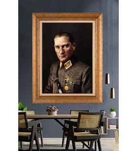 Altın Varaklı Çerçeveli Paspartulu Atatürk Tablo TR1576 (Gold)