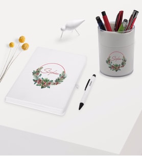 BK Gift Kişiye Özel Çiçek Tasarımlı Beyaz Defter Kalem ve Kalemlik Hediye Seti - Model 7