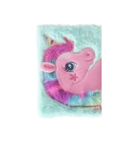 Unicorn Tasarımlı Peluş Çizgili Defter (Mavi)