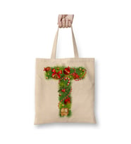 Yeni Yıl Yılbaşı Özel T Harfli Mutlu Yıllar Bez Çanta Uzun Saplı Alışveriş Çantası Plaj Çantası (Beyaz)