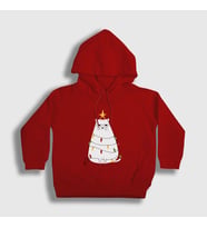 Presmono Unisex Çocuk Kırmızı Huysuz Kedi Yılbaşı Kapüşonlu Sweatshirt 269812tt