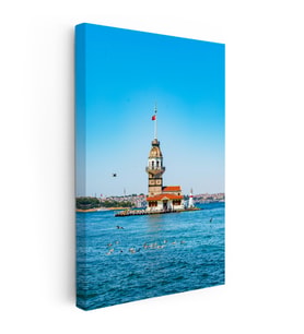 Kanvas Tablo Kız Kulesi ve Mavi Deniz Manzarası Şehir Mimari Tablo Ev Ofis Duvar Dekoru