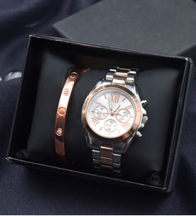 Spectrum Metal/Rose Gold Detaylı Kadın Kol Saati& Rose Gold Kaplama Kelepçe Bileklik