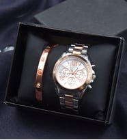 Spectrum Metal/Rose Gold Detaylı Kadın Kol Saati& Rose Gold Kaplama Kelepçe Bileklik