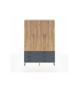 Arges Dolap 5 Raflı 6 Çekmeceli Tek Askılı 132x30x195 Aytaşı-Çam/Antrasit