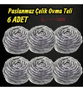 Technow %100 Paslanmaz Çelik Sürtme Bulaşık Ovma Teli 6 Adet