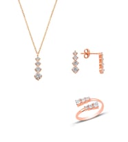 Söğütlü Silver Gümüş rose zirkon taşlı pırlanta modeli pırıltı üçlü set