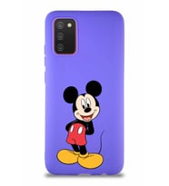 Samsung Galaxy A02S Soft Premier Kapak Mickey Mouse-B Tasarımlı Silikon Kılıf - Mor (Şeffaf)