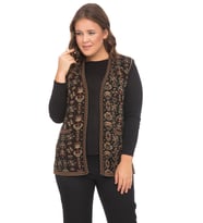 Kadın Gümüş Çiçek Desenli Kilim Yelek