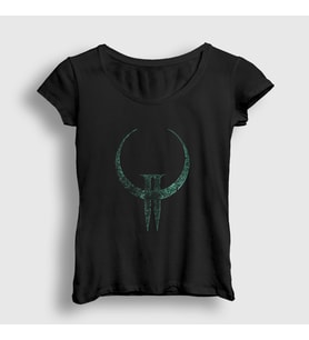 Presmono Kadın Siyah Logo Oyun Quake 2 II T-Shirt 511293tt