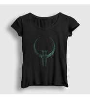 Presmono Kadın Siyah Logo Oyun Quake 2 II T-Shirt 511293tt