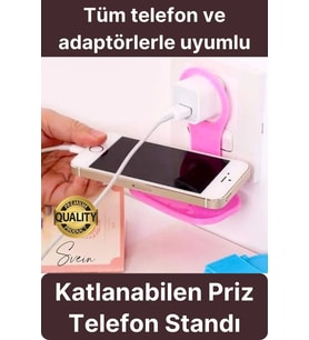 Pratik Priz Telefon Tutucu Şarj Askısı Standı Dekoratif Katlanır Plastik Adaptör Kablo Düzenleyici