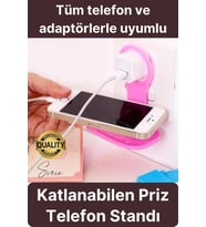 Pratik Priz Telefon Tutucu Şarj Askısı Standı Dekoratif Katlanır Plastik Adaptör Kablo Düzenleyici