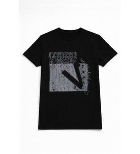 Erkek Bisiklet Yaka Baskı Detay Siyah T-shirt