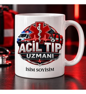 Acil Tıp Uzmanı Kupa Bardak Ambulans ve Nabız Desenli