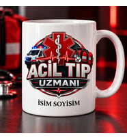 Acil Tıp Uzmanı Kupa Bardak Ambulans ve Nabız Desenli