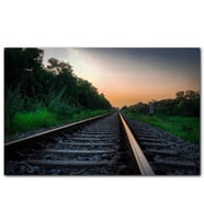 Cakatablo  Günbatımında Tren Rayları ve Turuncu Gökler MDF Tablo