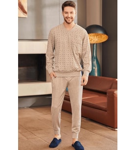 Mecit 2757 Erkek Kahverengi Büyük Beden Uzun Kollu Pijama Takımı
