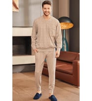 Mecit 2757 Erkek Kahverengi Büyük Beden Uzun Kollu Pijama Takımı