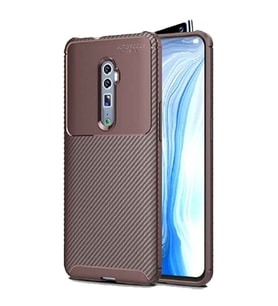 Oppo Reno 10X Zoom Karbon Desenli Negro Silikon Kılıf (Kahverengi)