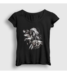 Presmono Kadın Siyah Animals Indian Kızılderili T-Shirt 306733tt