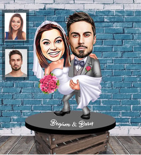 Kişiye Özel Gelin Damat  Karikatürlü Ahşap Biblo  Mod-1-Eco