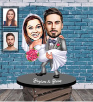 Kişiye Özel Gelin Damat  Karikatürlü Ahşap Biblo  Mod-1-Eco