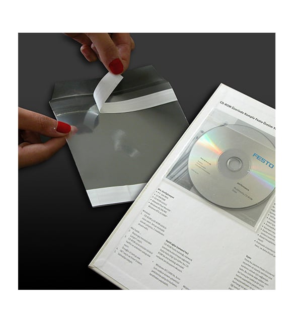 Plastik CD ve DVD Zarfı, Arkası Yapışkanlı, 100 mikron, 100 adet
