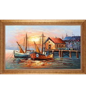 Çerçeveli Paspartulu Manzara Tablo bm0942 (Gold)