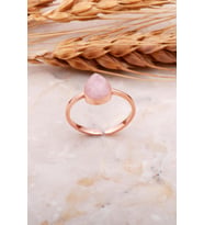 Pembe Kuvars Taşlı Damla Rose Gümüş Yüzük 3658
