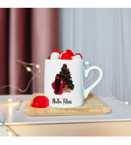 Mutlu Yıllar & Merry Christmas Yılbaşı Tasarımlı Ahşap Tabaklı Türk Kahvesi Fincanı