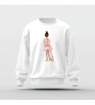 Pembe Balerin Baskılı Basic Sweatshirt (Beyaz)