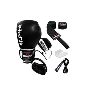 Alpha Boks Eldiveni Siyah + Boks Bandajı + Dişlik + Atlama Ipi - 4'lü Set