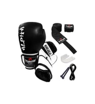 Alpha Boks Eldiveni Siyah + Boks Bandajı + Dişlik + Atlama Ipi - 4'lü Set