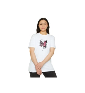 Unisex Bisiklet Yaka Baskılı T-Shirt - Beyaz