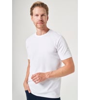 Beyaz Bisiklet Yaka Kısa Kol Örme Slim Fit Esnek Basic Tişört 1011260184