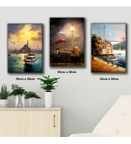 istanbul ortaköy cami yaşlı çift tablosu 3 adet 35cmx50cm kumaş baskılı canvas tablo