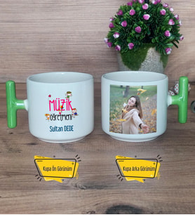 Müzik Öğretmeni Kupa Bardak Fotoğraflı T Yeşil Kulplu Öğretmenler Günü Hediyesi