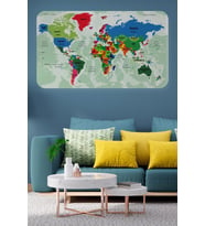 Türkçe Eğitici Ülke Ve Başkent Okyanus Detaylı Atlası  Dünya Haritası Duvar Sticker -60x105-3840
