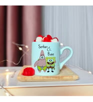 Sünger Bob & Squidward Tasarımlı Kişiye Özel Yeşil Türk Kahvesi Fincanı