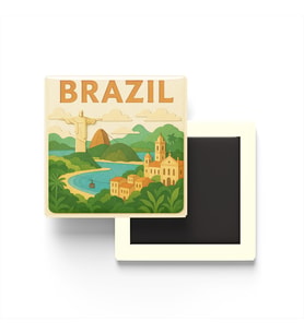 Brezilya - Brazil - Paper Cut Art - Baskılı Buzdolap Magneti Kare - 9x9 cm